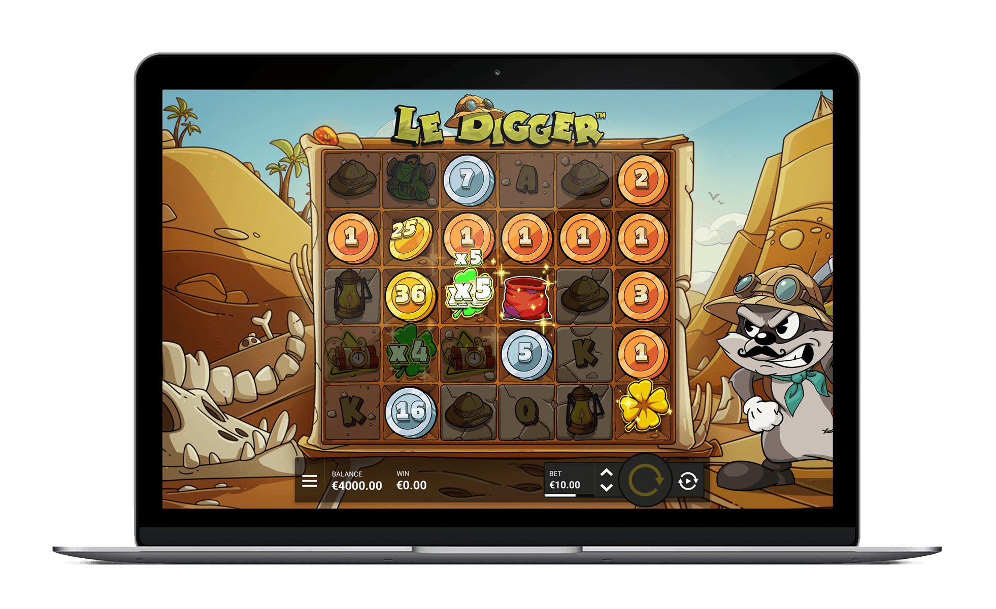 Le Digger: игровое поле слева и персонаж Смоки справа
