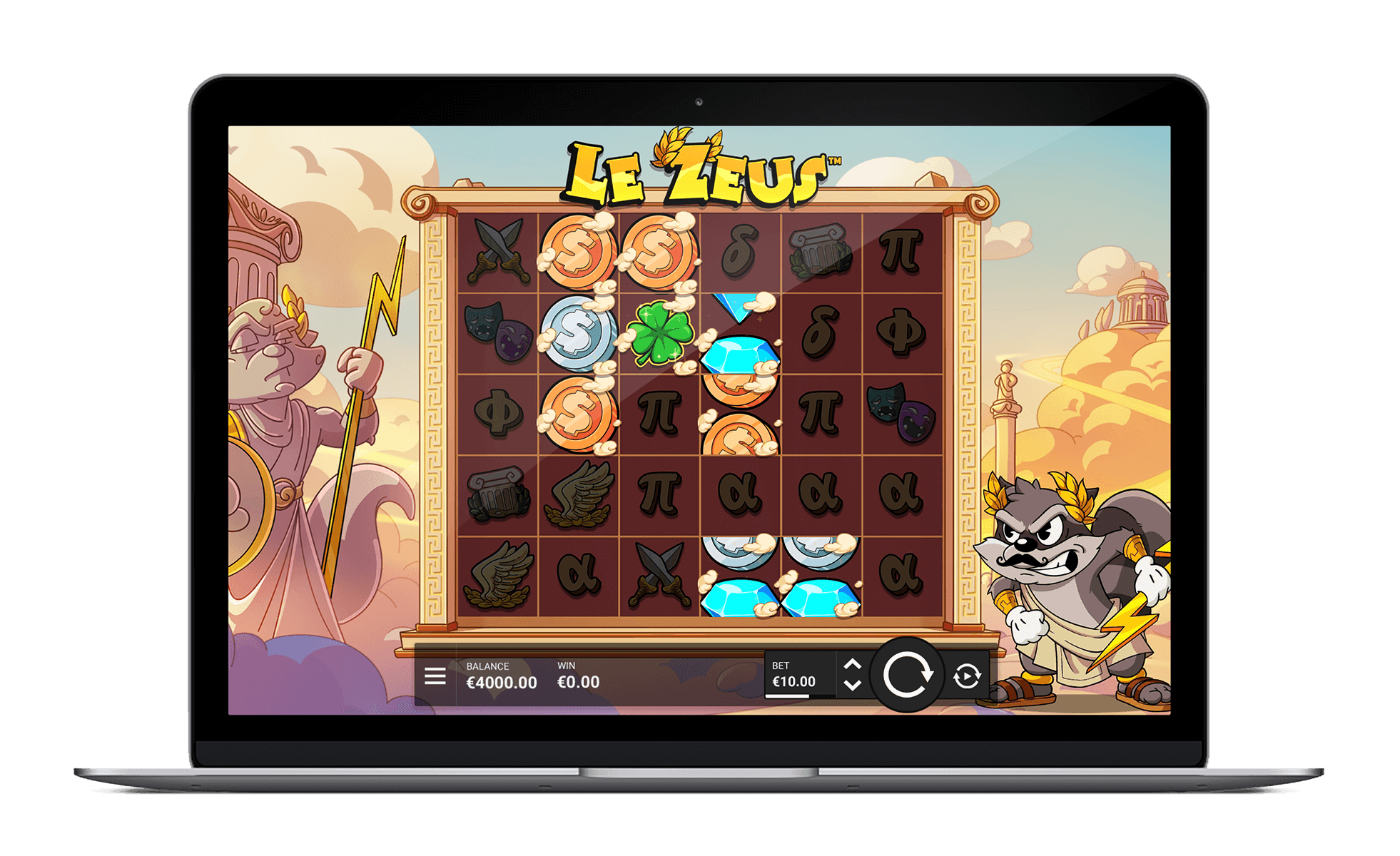 Le Zeus: игровое поле слева и персонаж Смоки справа